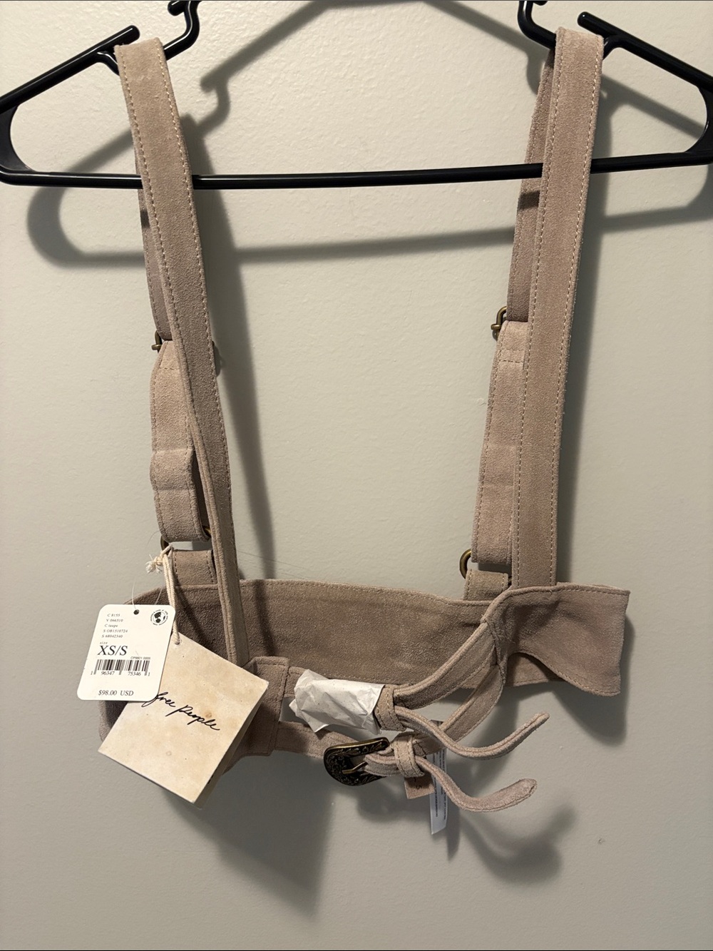 Free People Beige Suede Harness Belt Bag